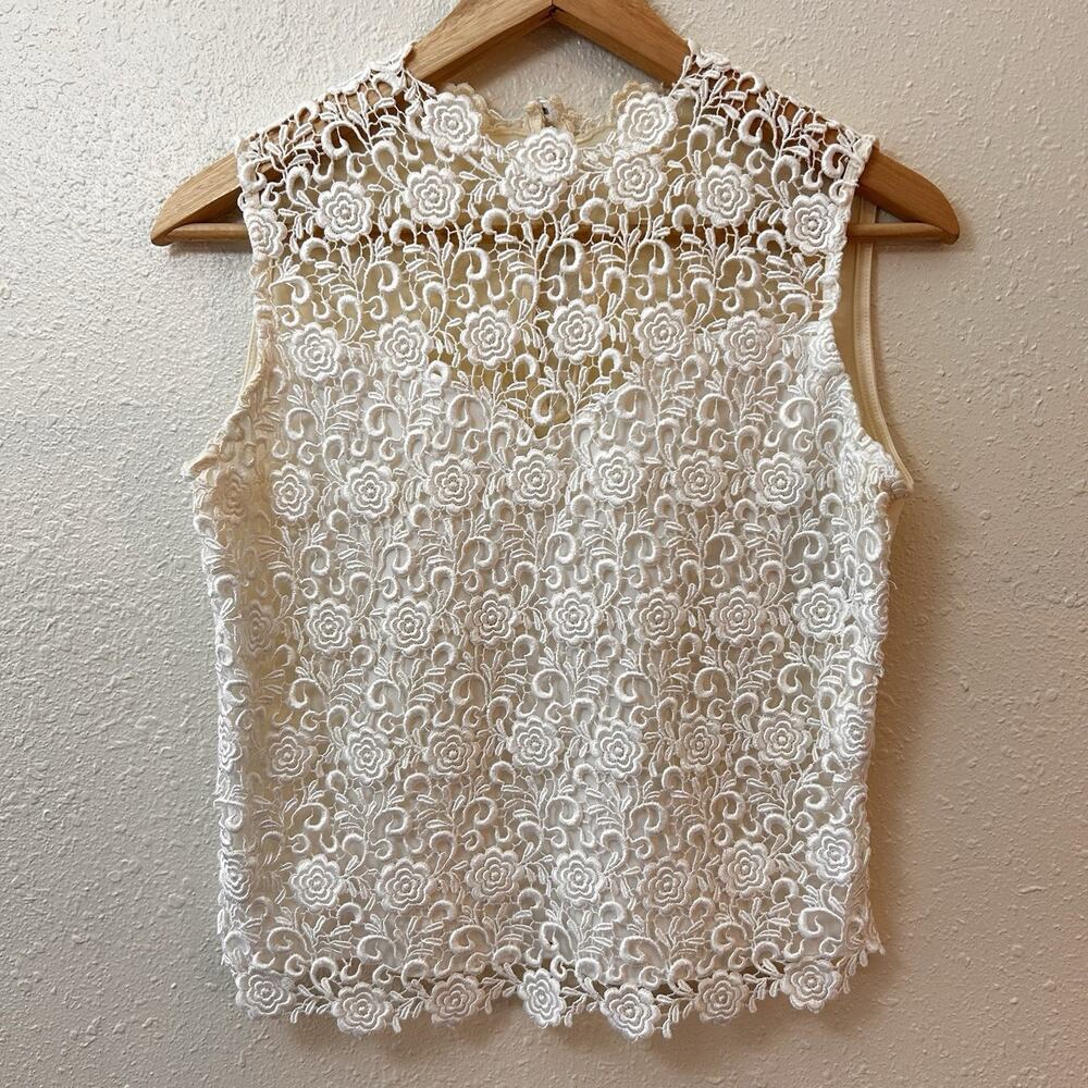 Jonquil by Diane Samandi Ivory Lace Floral Embroidered Sleeveless Blouse S